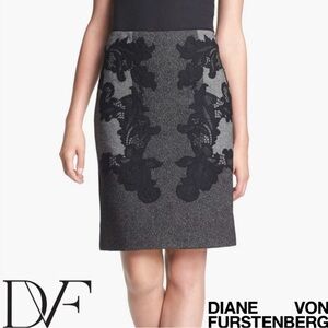 DVF DIANE VON FURSTENBERG Black & White Skirt Black Lace | Size 8